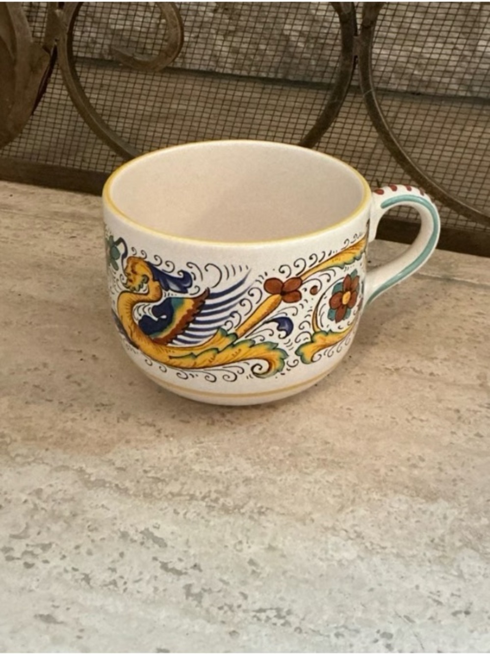 Hand-Painted Ceramic Mug with Yellow and Multicolor Floral Motif